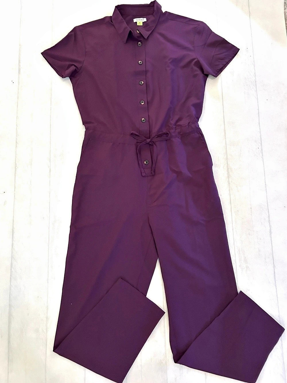 SERRA Short Sleeve Button-Front Jumpsuit Purple Sz M